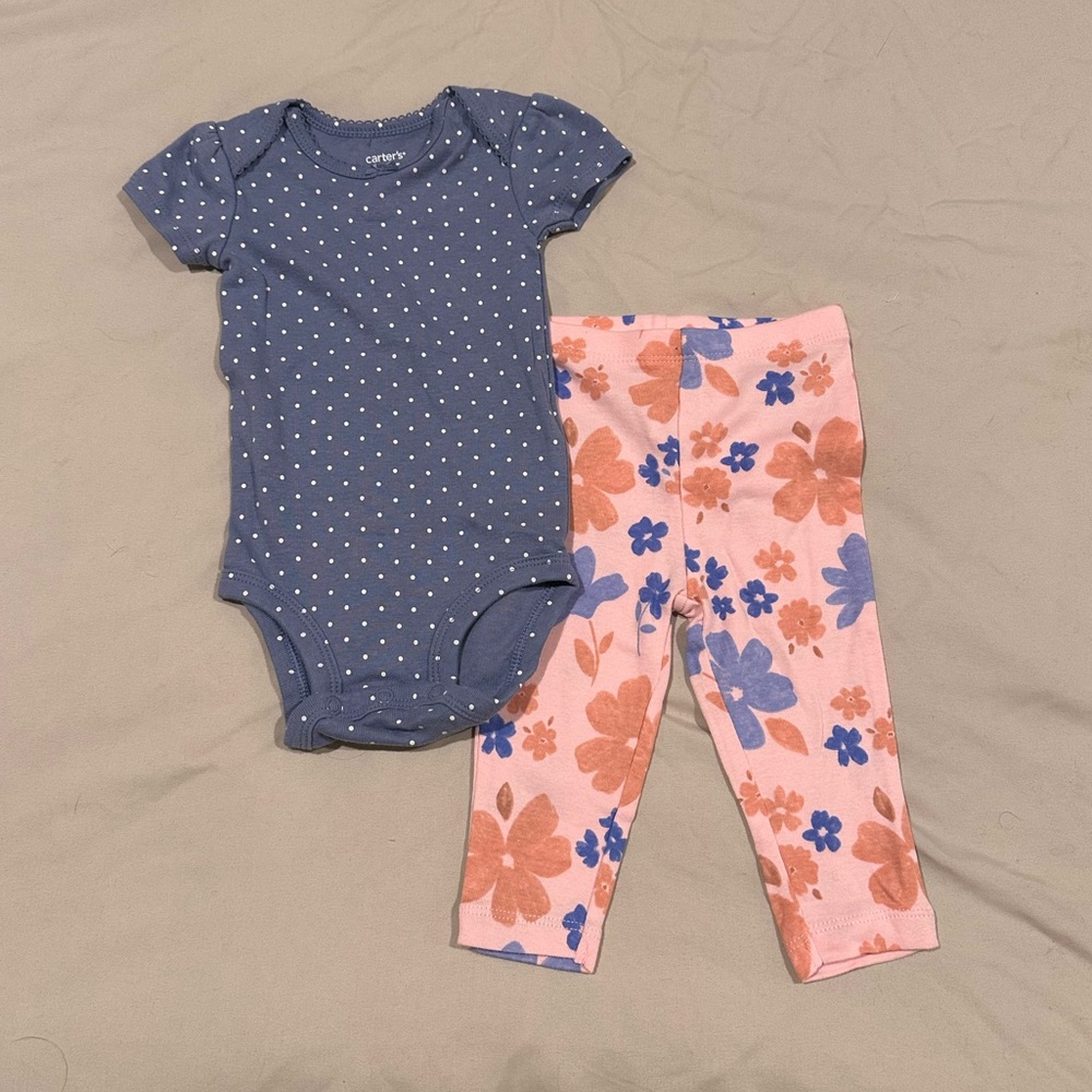 Carters Polka Dot Onesie and Floral Leggings Set